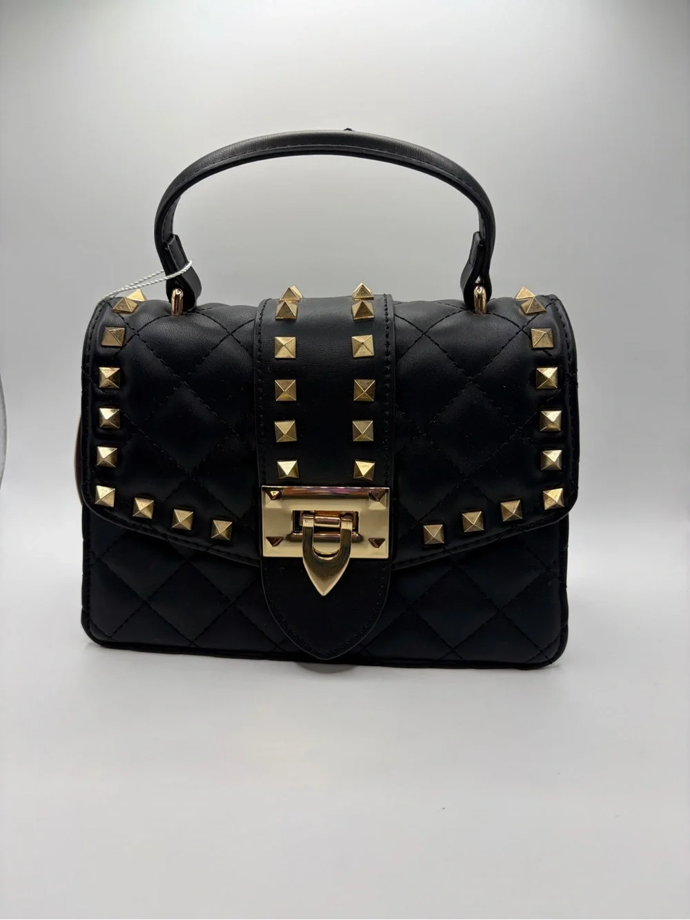 Black Quilted Most Wanted Top-or Crossbody Studded Satchel - Bag